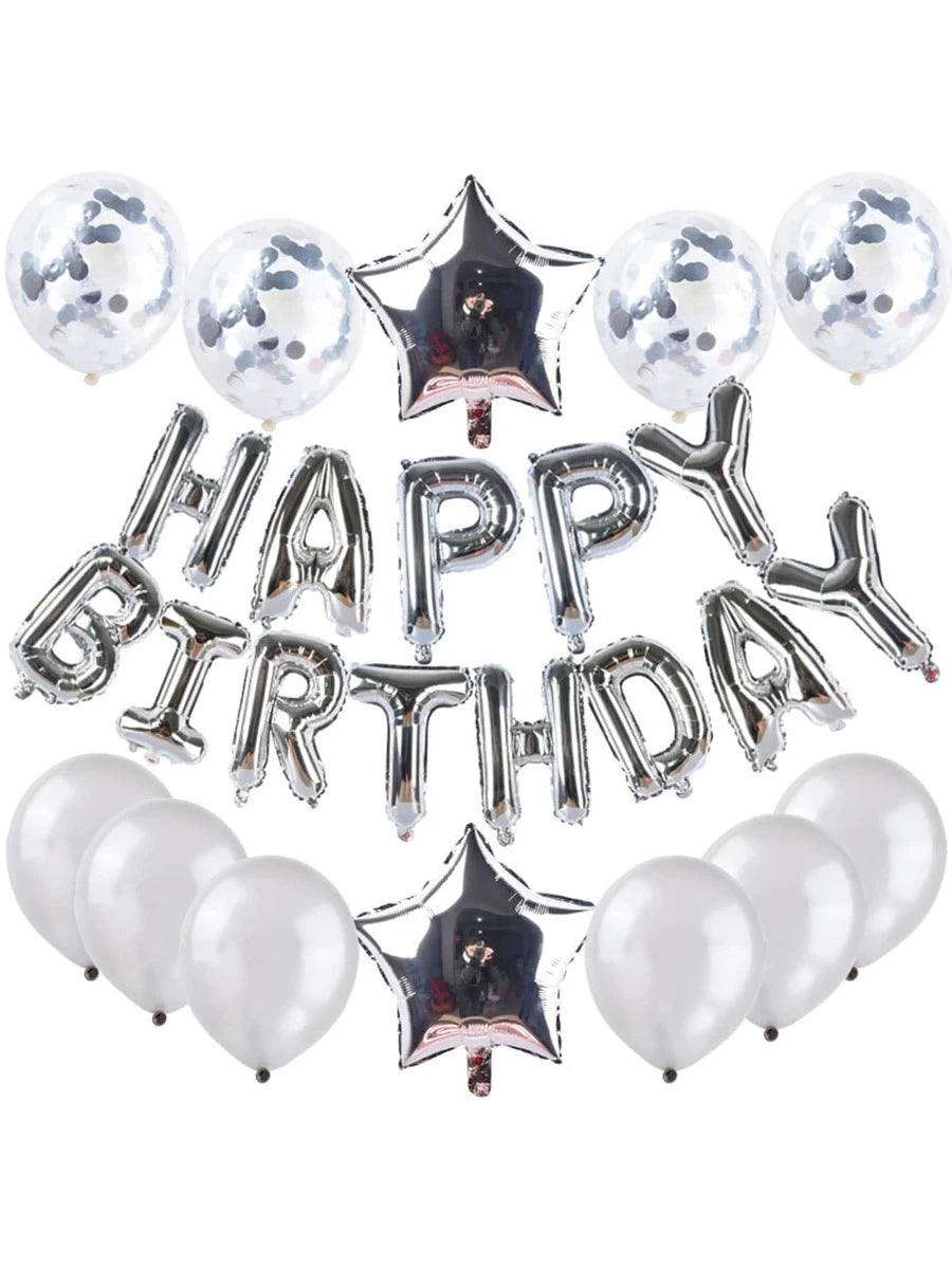 Silver Happy Birthday Balloon Banner