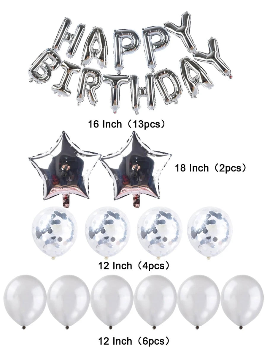 Silver Happy Birthday Balloon Banner