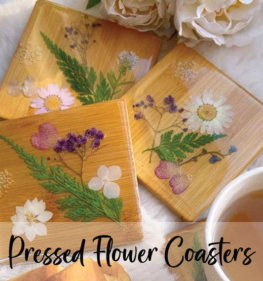 2/27 Set of 4 Pressed Flower Resin Coasters - 7pm